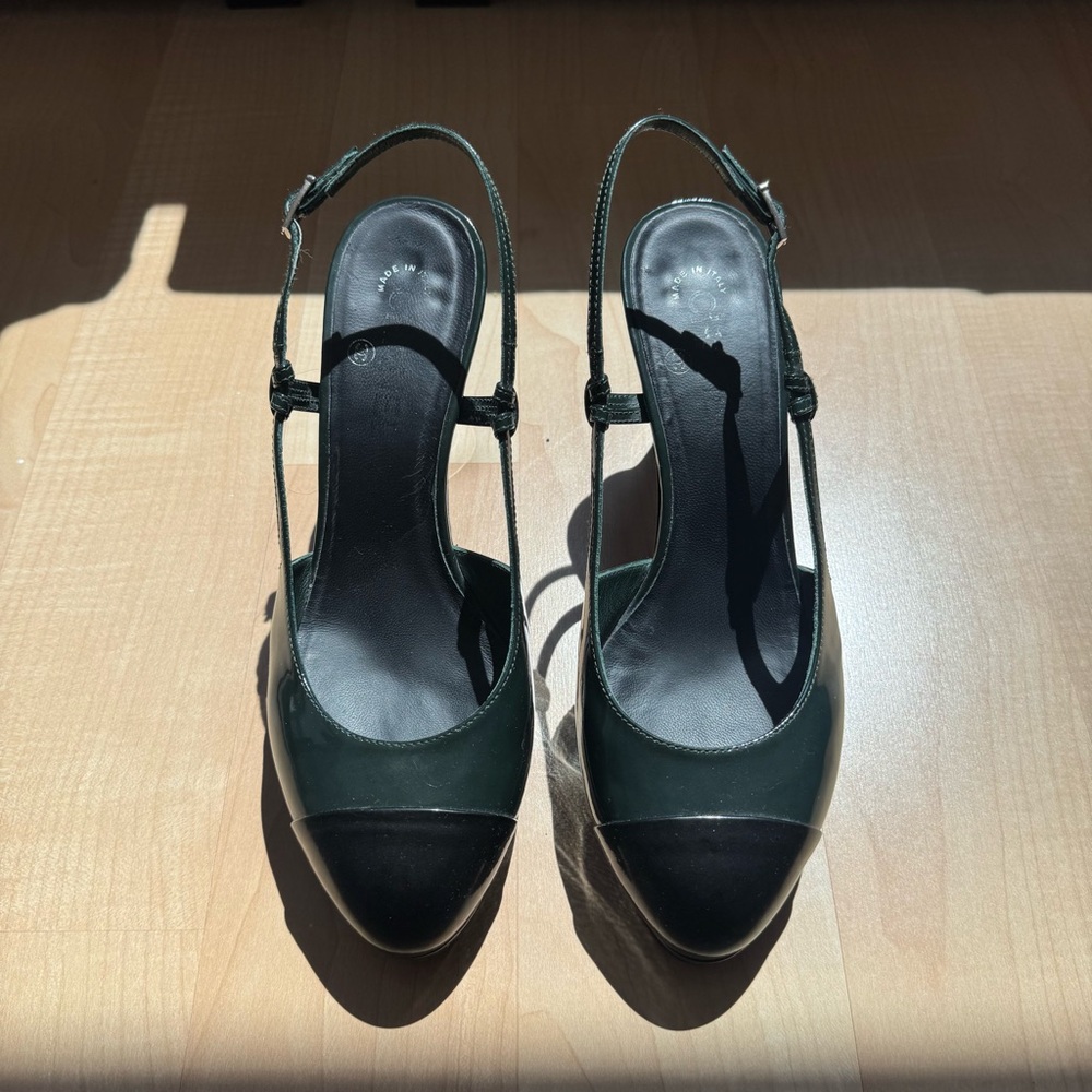 Chanel Black and Green Slingback Shoes